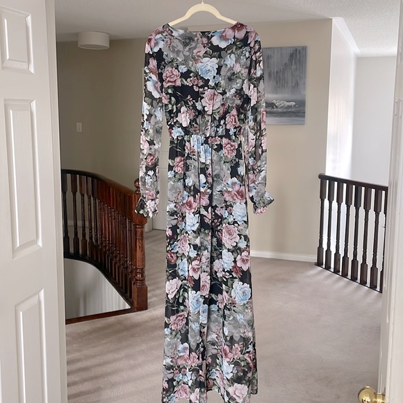 Everly Floral Surplice Maxi Dress | Long Sleeve Flowy Boho | Size L - Picture 6 of 9